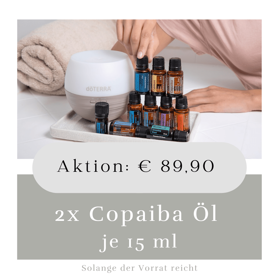 Aktion des Copaiba Öls von der Marke doterra, zwei Stück für nur 89,90 Euro.